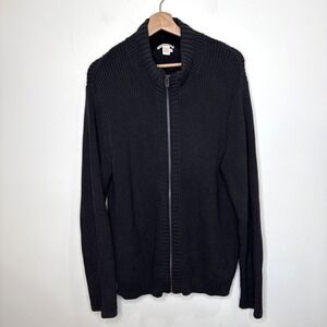 Carbon 2 Cobalt Ribbed Knit Full Zip Sweater Men L Blue Sherpa Lined Collar Prep